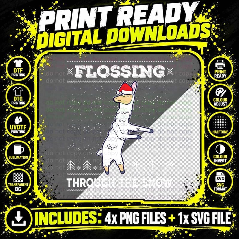 Flossing Through the Snow Llama Ugly Christmas Sweater Png SVG Digital Bundle