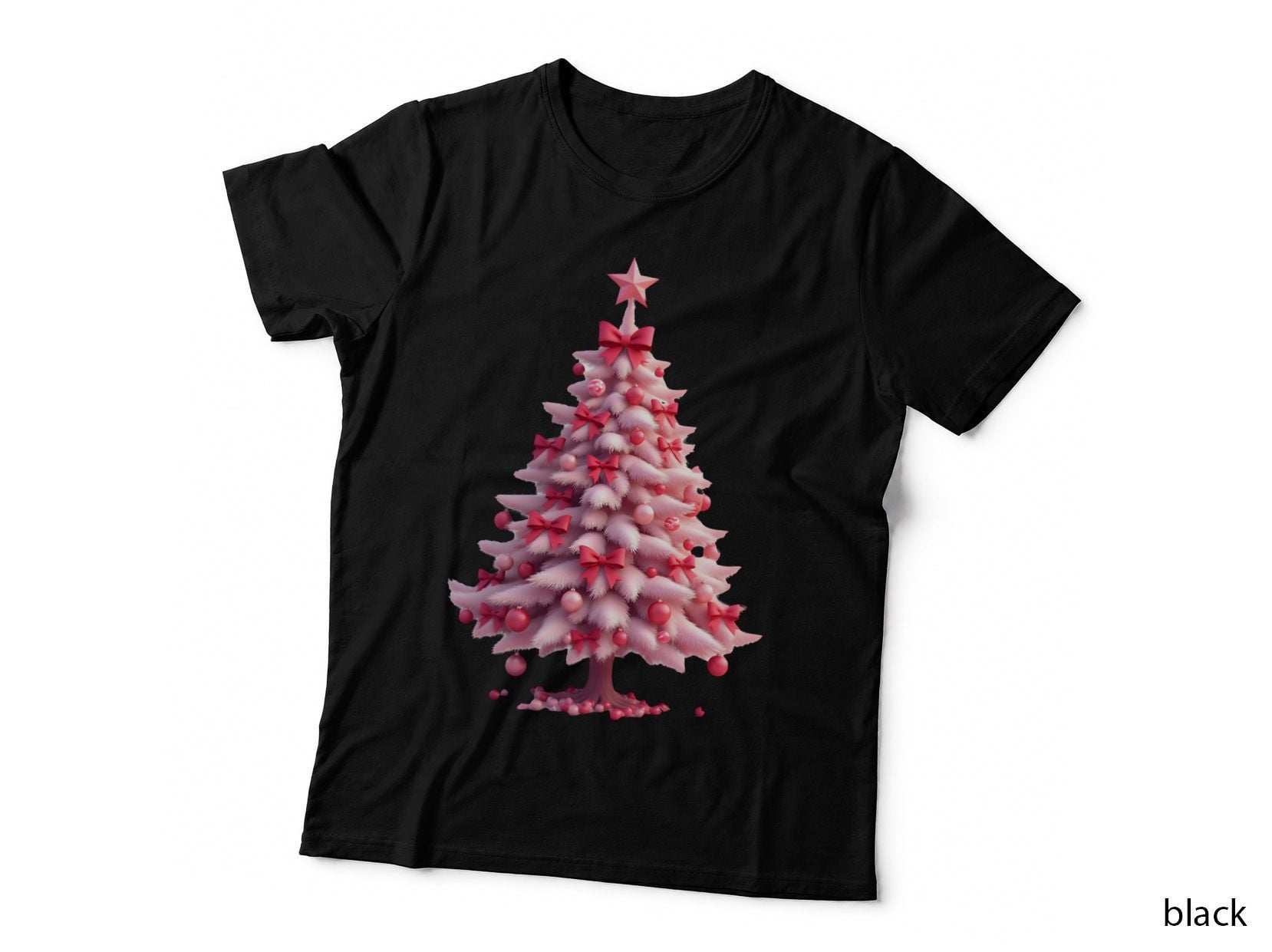 Fluffy Pink Christmas Tree Holiday Ornaments Festive T-Shirt