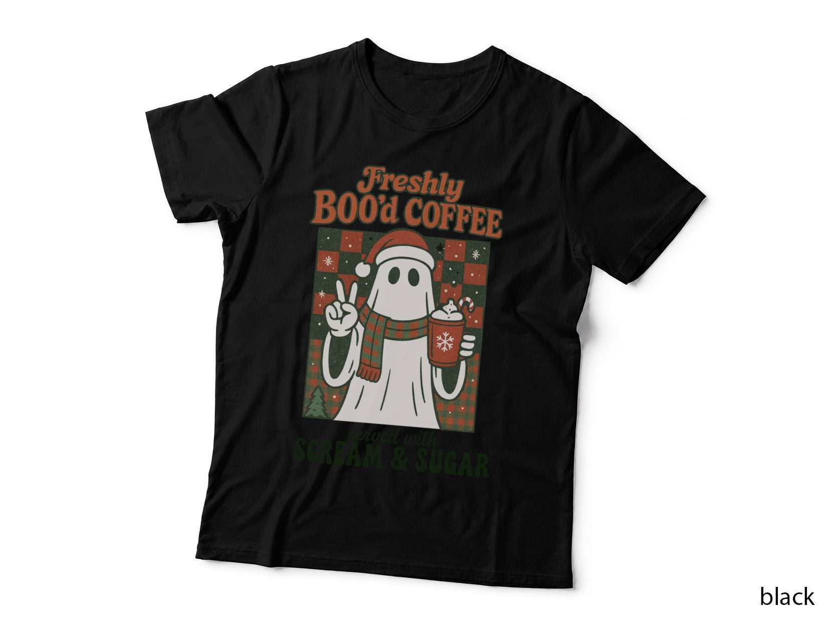 Freshly Boo'd Coffee Scream & Sugar Christmas Ghost Funny T-Shirt