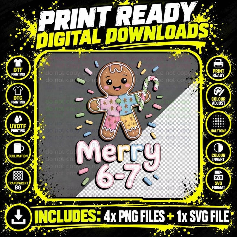 Funny 6 7 Six Seven Meme Christmas Women Men Kids Long Png SVG Digital Bundle