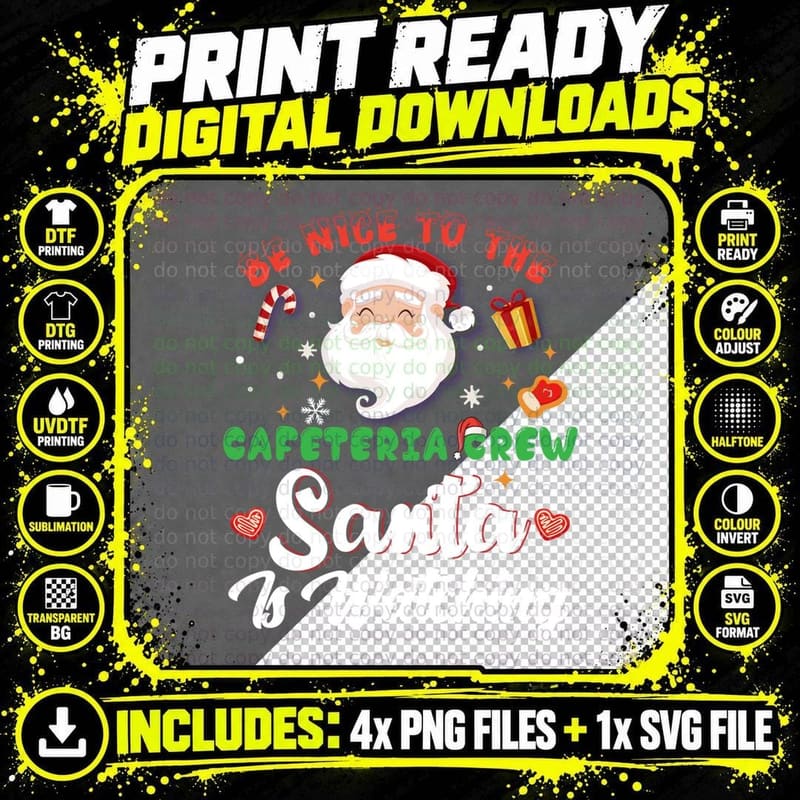 Funny Cafeteria Squad Crew Christmas School Lunch Lady Png SVG Digital Bundle