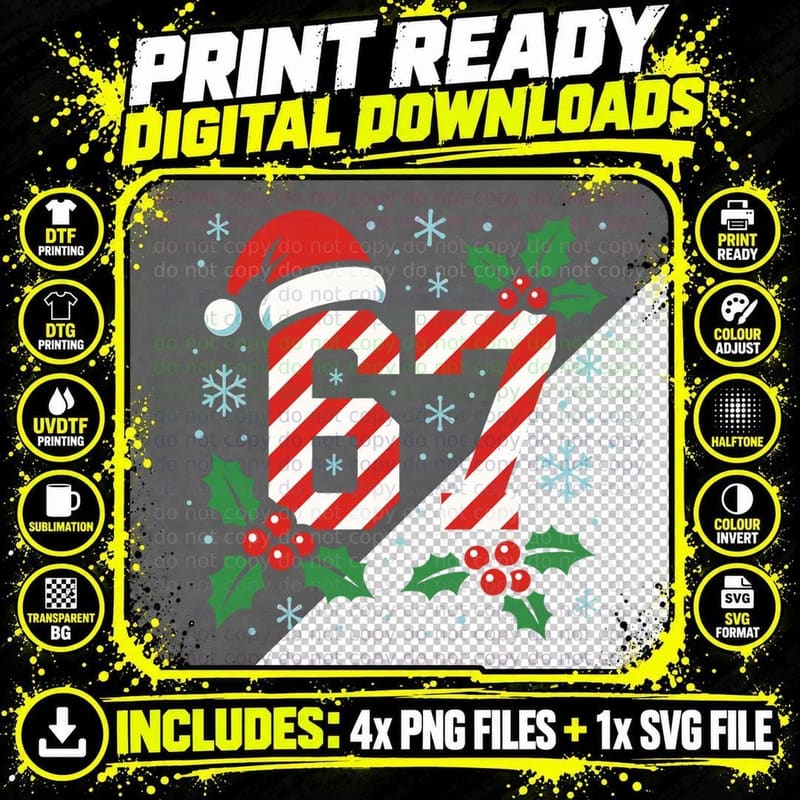 Funny Christmas 67 Six Seven Meme Gen Alpha Slang Gift Png SVG Digital Bundle