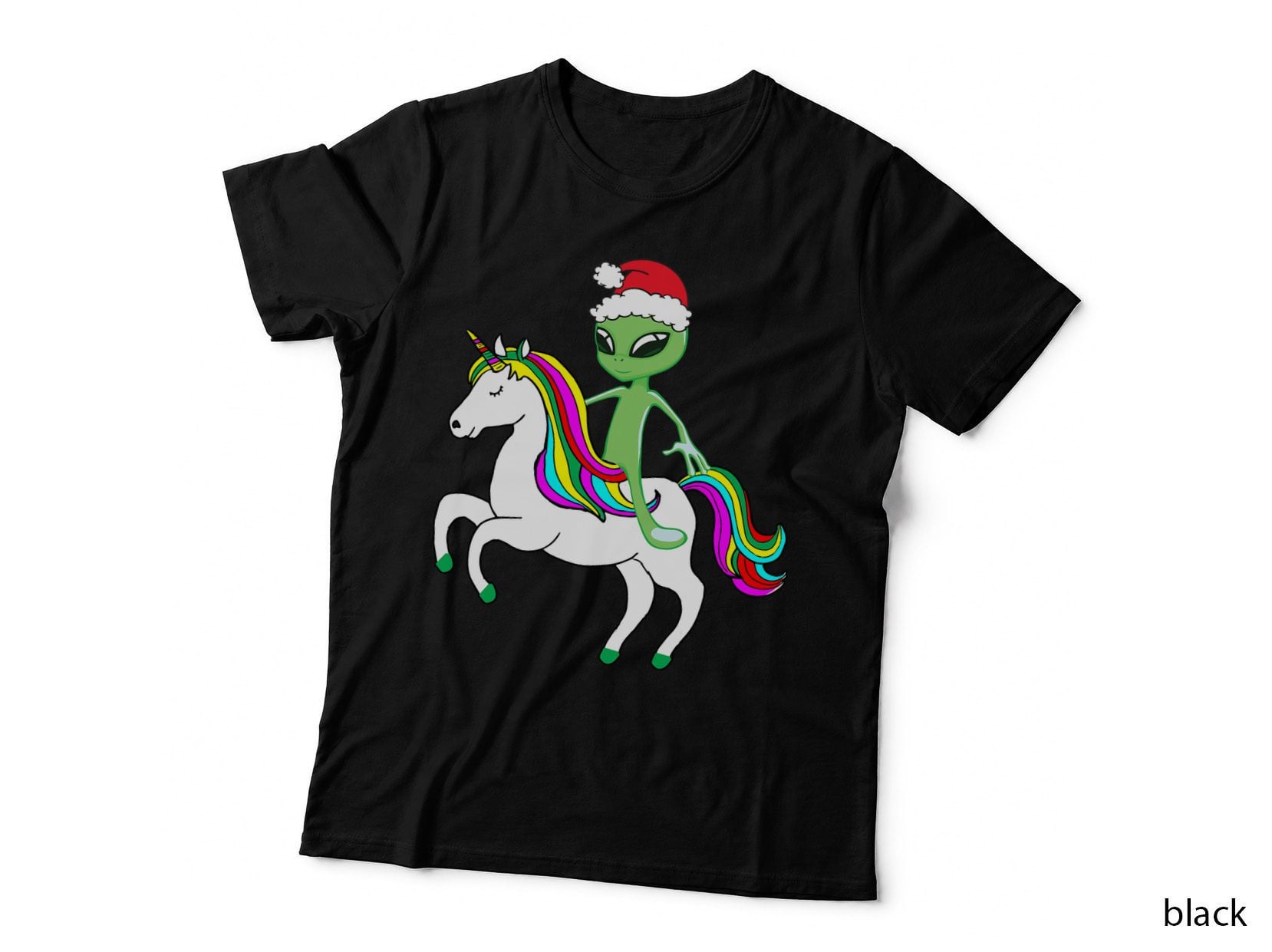 Funny Christmas Alien Riding Unicorn Santa Xmas Pajama Gifts T-Shirt