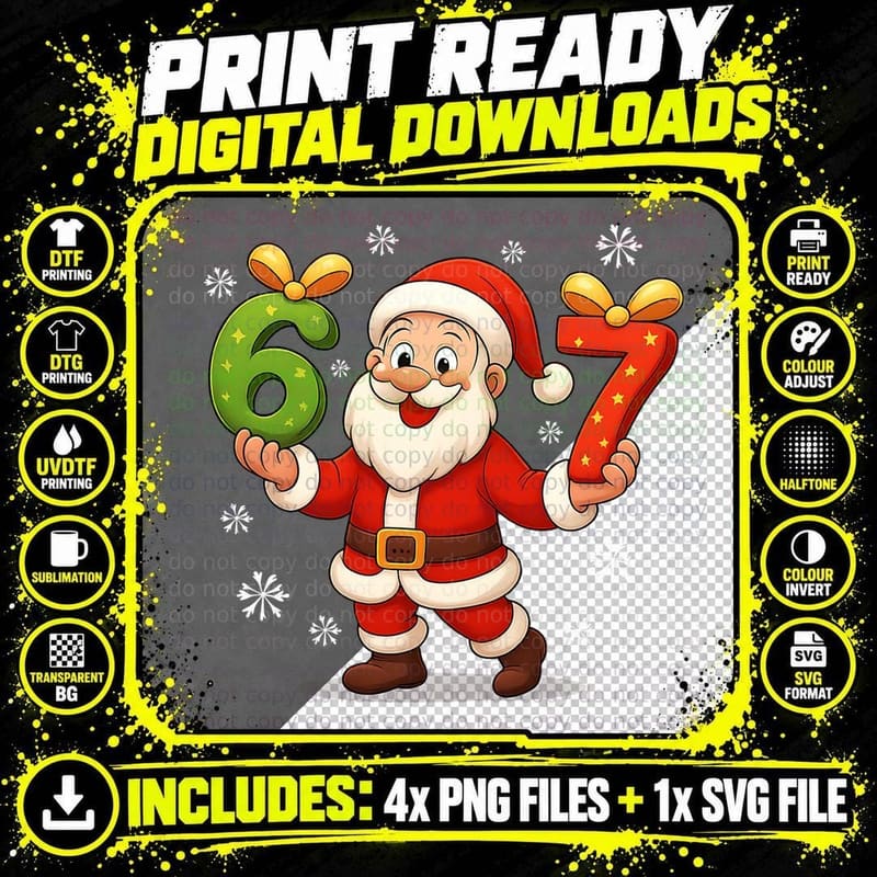 Funny Gen Alpha Slang 6 7 Christmas Santa Six Seven Xmas Png SVG Digital Bundle