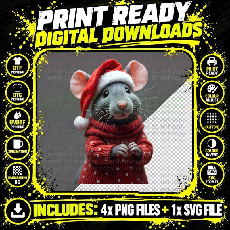 Funny Rat Christmas Jumper, Cute Xmas Rodent Png SVG Digital Bundle