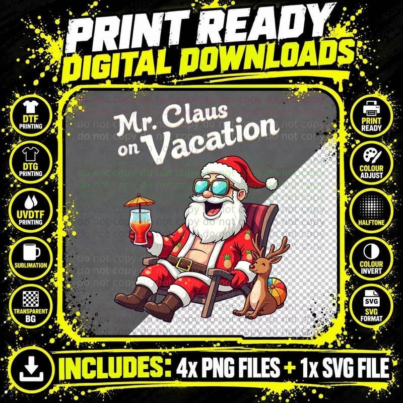 Funny Santa Beach Vacation Graphic Png SVG Digital Bundle