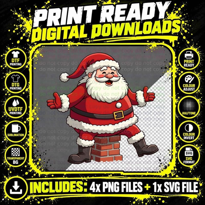 Funny Santa Stuck in a Chimney T-Shirt Png SVG Digital Bundle