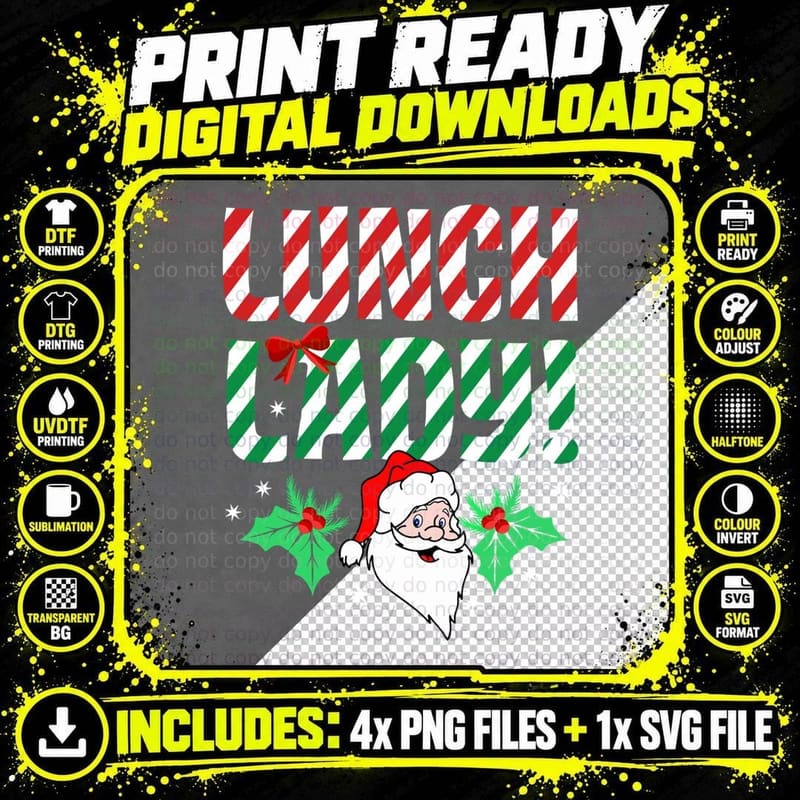Funny School Lunch Lady Christmas Santa Matching Xmas Png SVG Digital Bundle