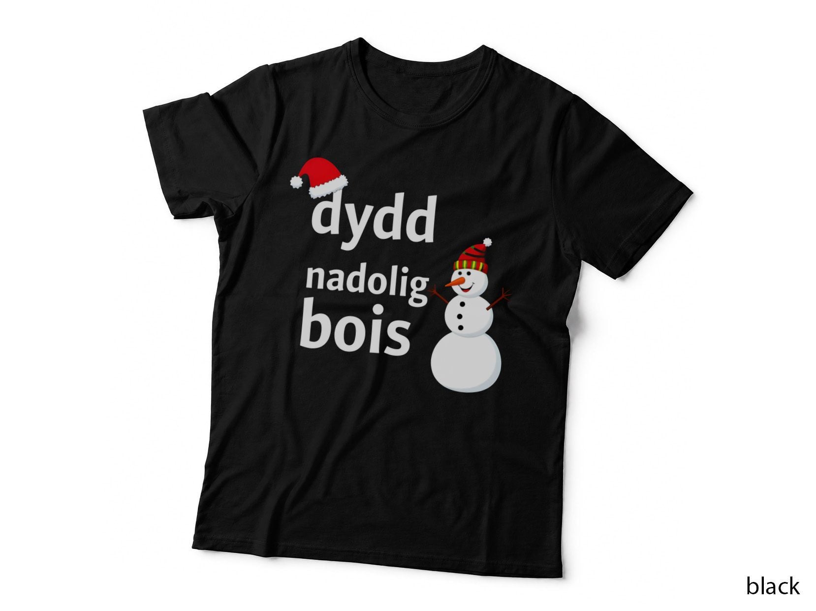 Funny Welsh Dydd Nadolig Bois Snowman Christmas Holiday Santa Hat T-Shirt
