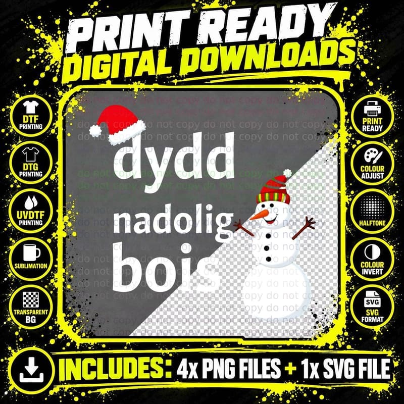 Funny Welsh Dydd Nadolig Bois Snowman Christmas Holiday Png SVG Digital Bundle