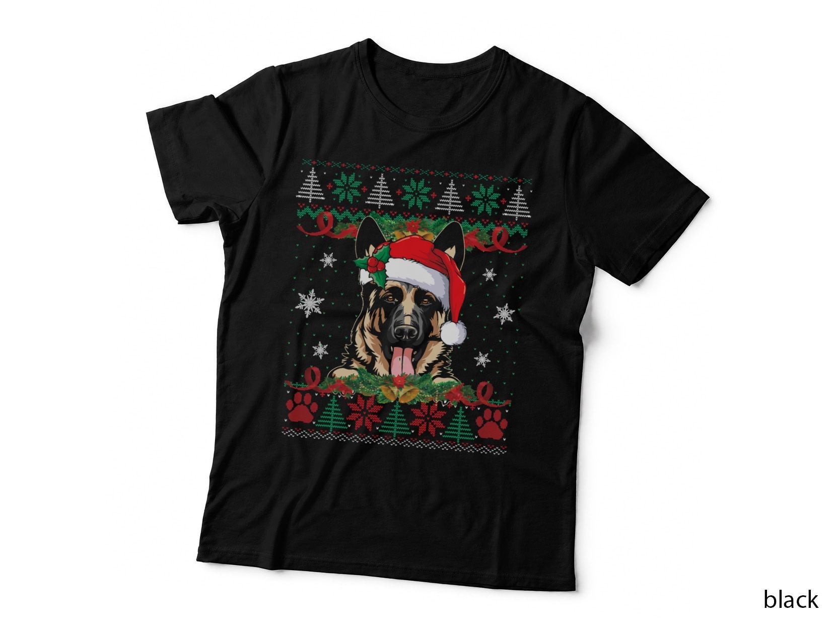 German Shepherd Christmas Santa Ugly Sweater Dog Lover Xmas T-Shirt
