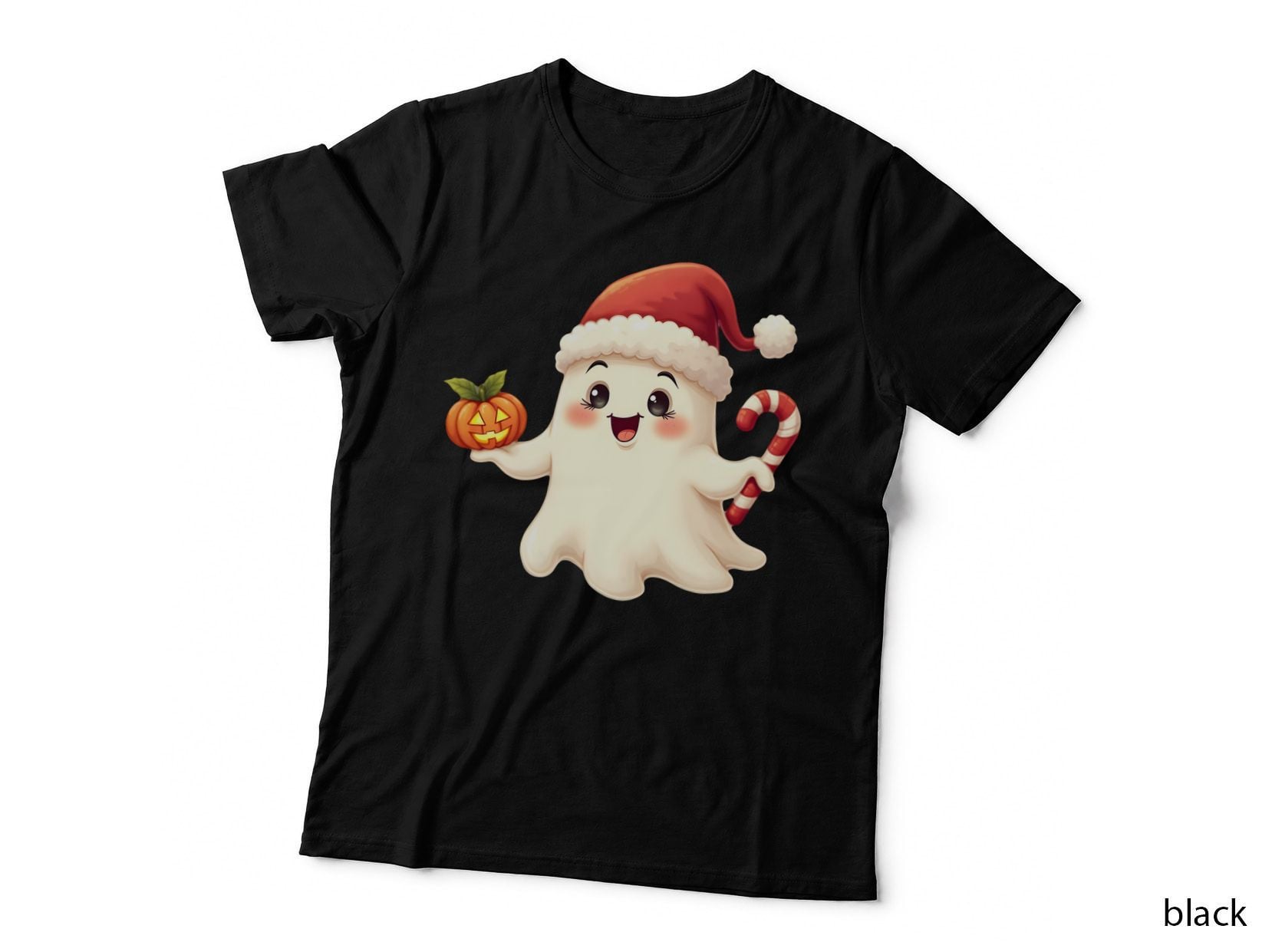 Ghost Santa Hat Candy Cane Jack O' Lantern Spooky Christmas T-Shirt