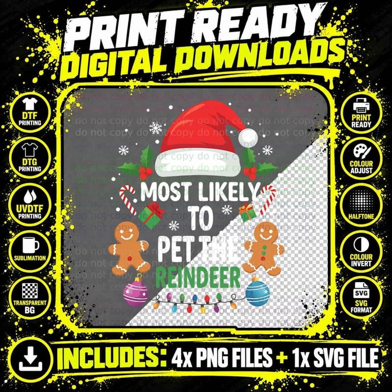 Gingerbread Couple Santa Hat Christmas Lights Cute Png SVG Digital Bundle