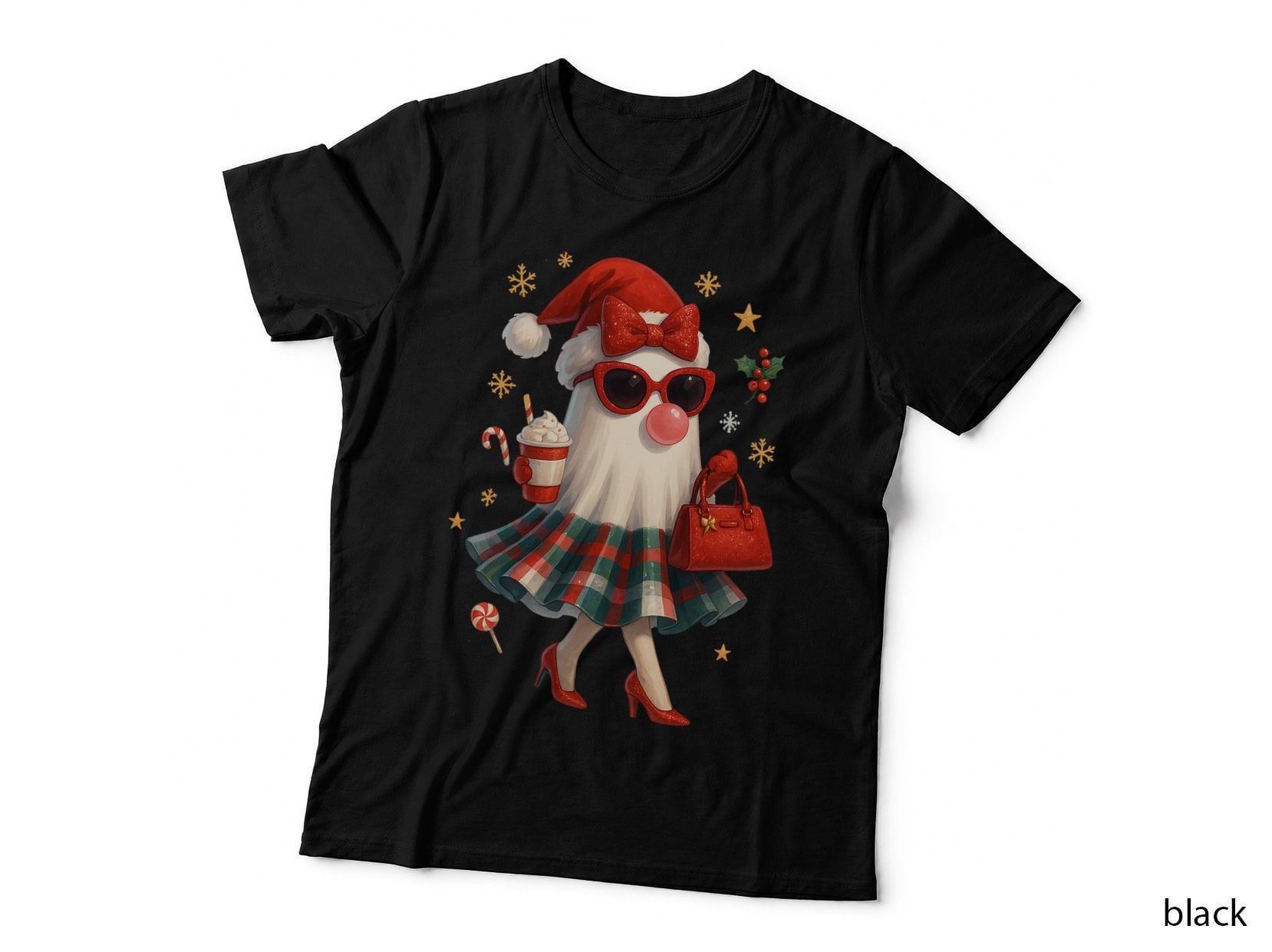 Glam Ghost Christmas Girl Fashionista Holiday Coffee Lover T-Shirt