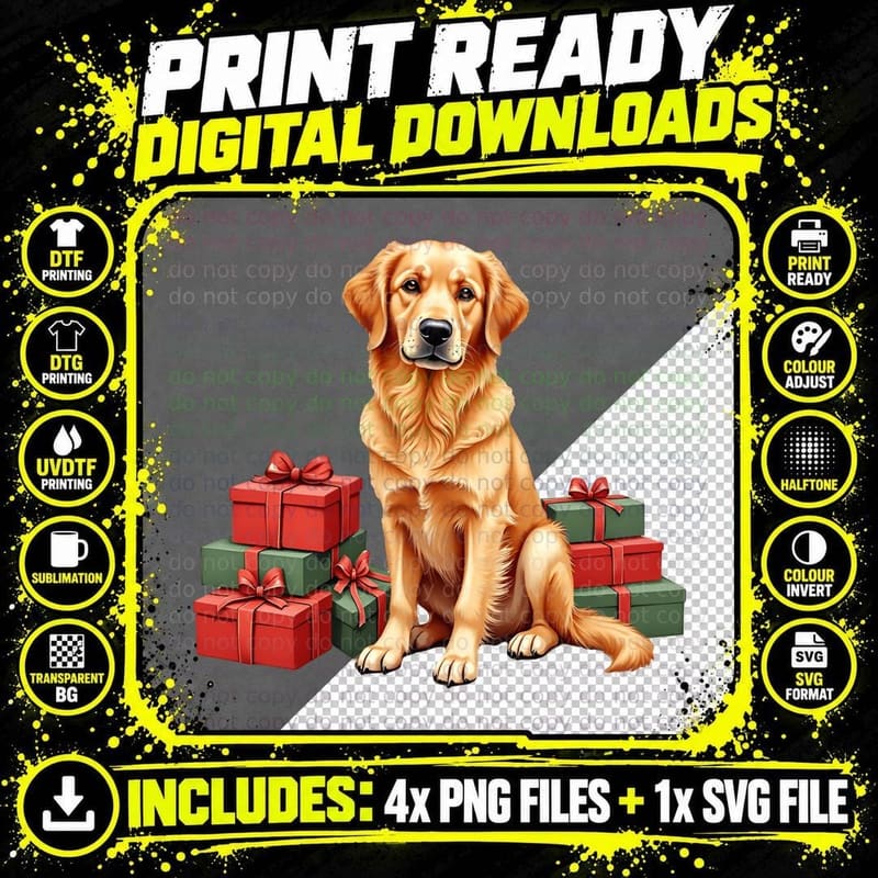 Golden Retriever Dog Christmas Tee Png SVG Digital Bundle