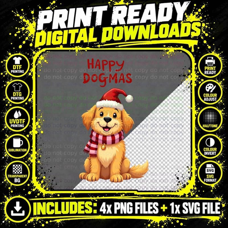 Golden Retriever Dog in Santa Hat Christmas Xmas Winter Png SVG Digital Bundle
