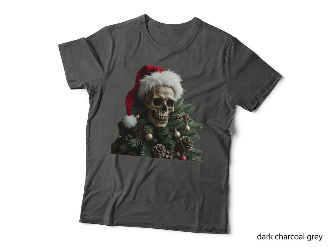 Goth Christmas Skull Santa Hat T-Shirt