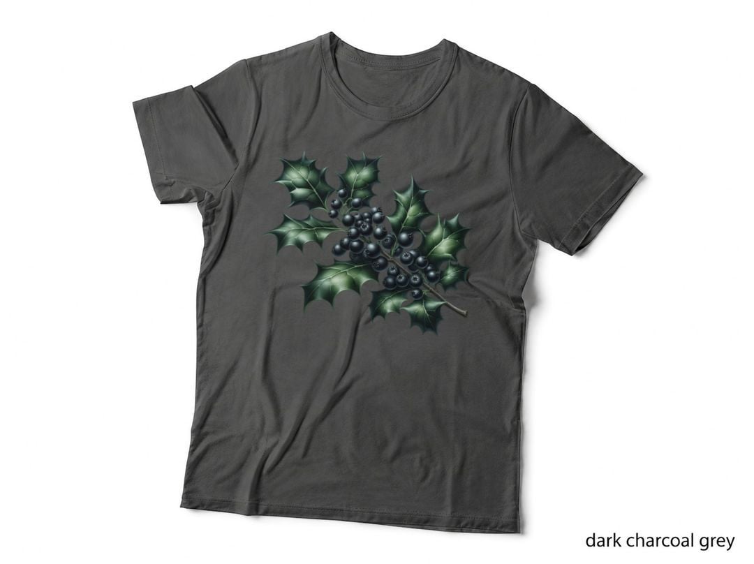 Gothic Christmas Black Holly Berries Dark Aesthetic Holiday T-Shirt