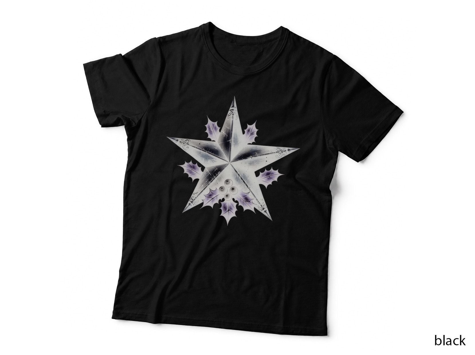 Gothic Christmas Star Holly Dark Holiday Punk Ornament T-Shirt