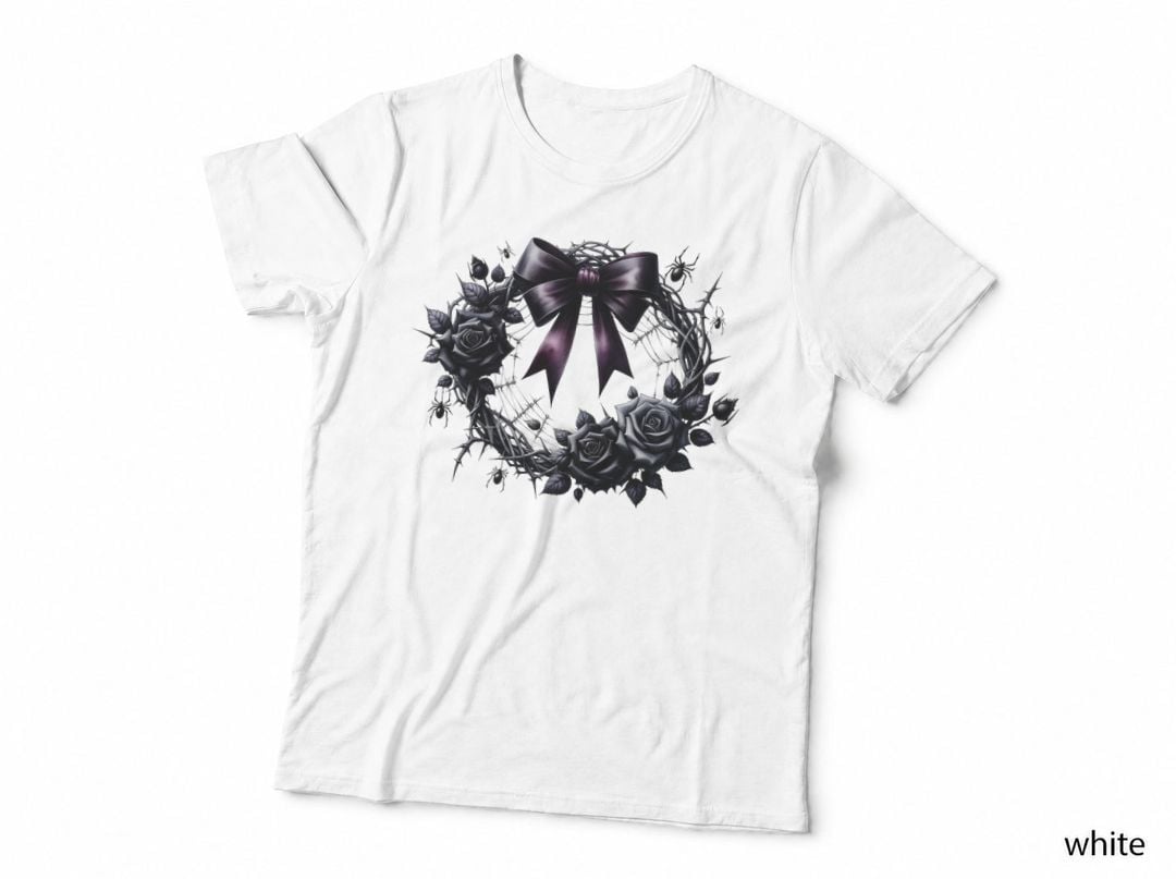 Gothic Christmas Wreath Black Roses Spiders Dark Goth Holiday Gift T-Shirt