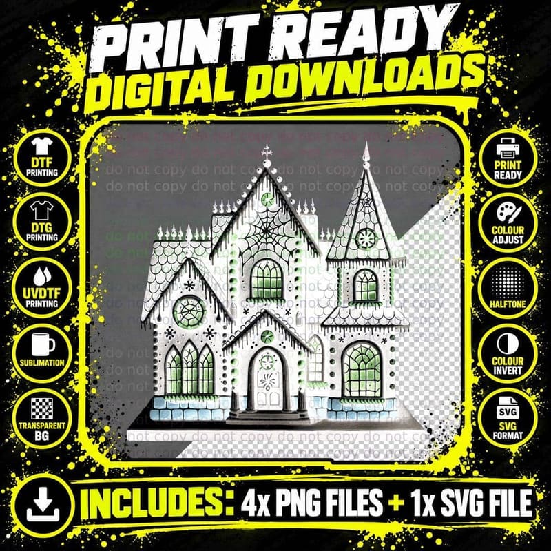 Gothic Gingerbread Haunted House Purple Icing Dark Png SVG Digital Bundle
