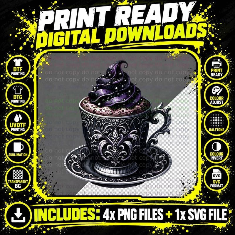 Gothic Hot Cocoa Dark Christmas Mug Creepy Holiday Png SVG Digital Bundle