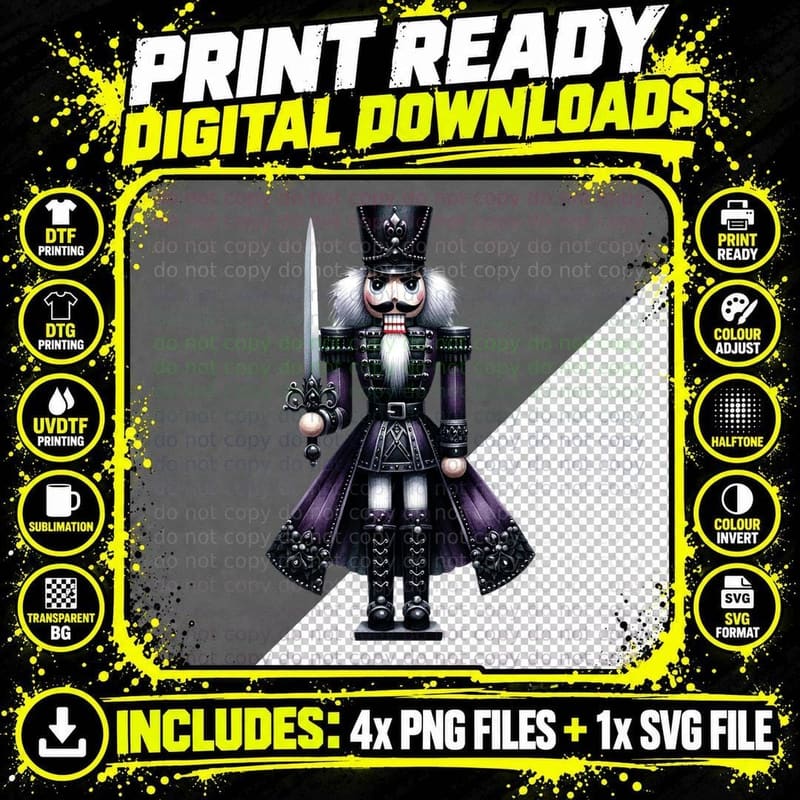 Gothic Nutcracker Dark Christmas Soldier Creepy Holiday Png SVG Digital Bundle