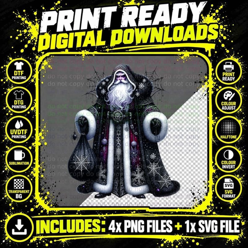 Gothic Santa Dark Christmas Wizard Aesthetic Creepy Png SVG Digital Bundle
