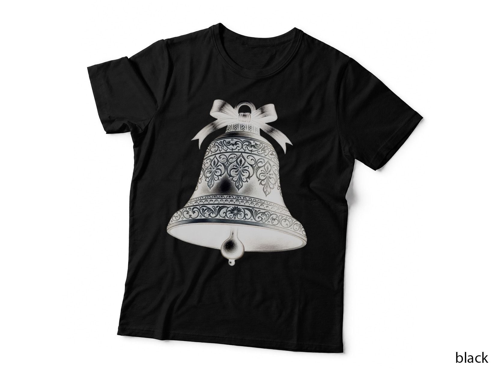 Gothic Silver Bell Ornament Black Ribbon Dark Christmas T-Shirt