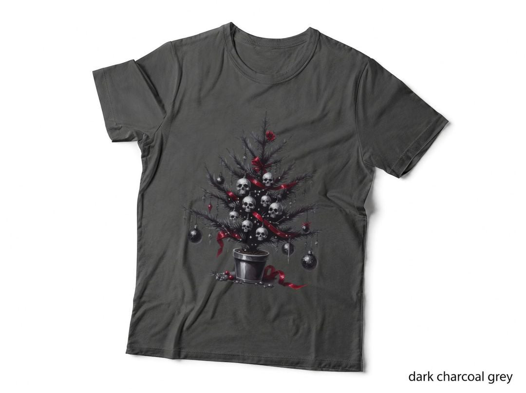 Gothic Skull Christmas Tree Dark Holiday Horror Aesthetic Creepy Xmas T-Shirt