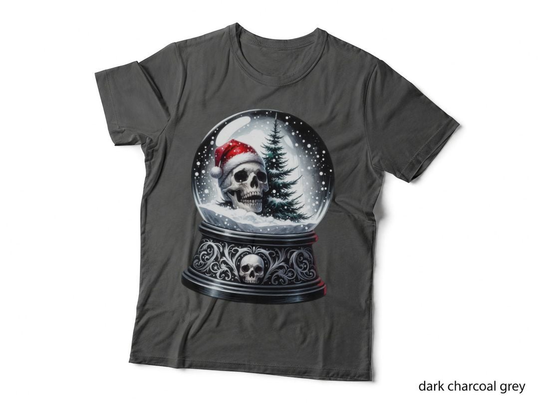 Gothic Snow Globe Skull Santa Hat Dark Christmas Macabre Holiday T-Shirt