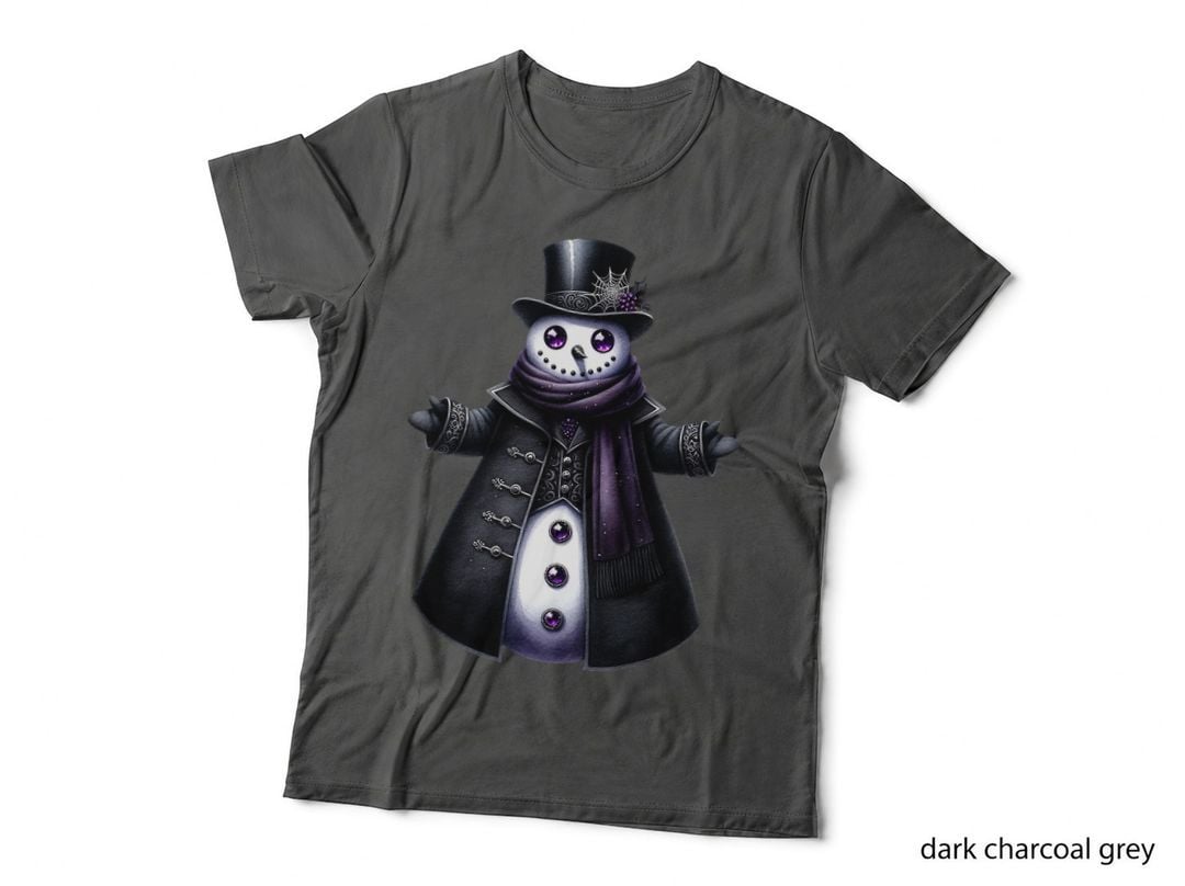 Gothic Snowman Purple Eyes Black Coat Dark Christmas T-Shirt