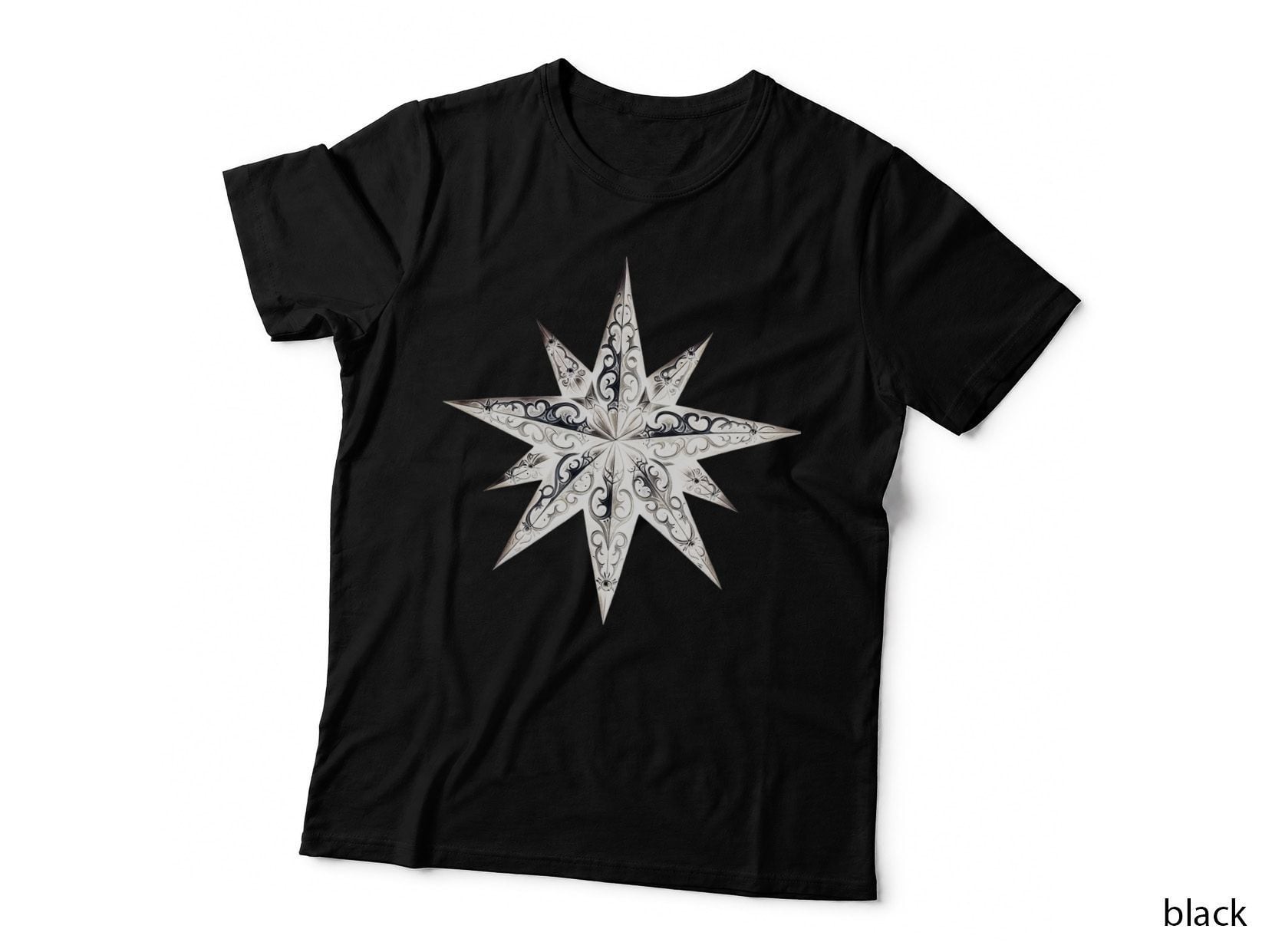 Gothic Star Ornament Dark Silver Black Elegant Christmas T-Shirt