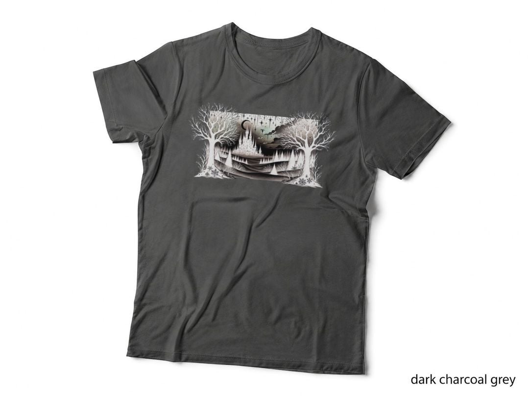 Gothic Winter Castle Night Snow Scene Dark Christmas Fantasy T-Shirt