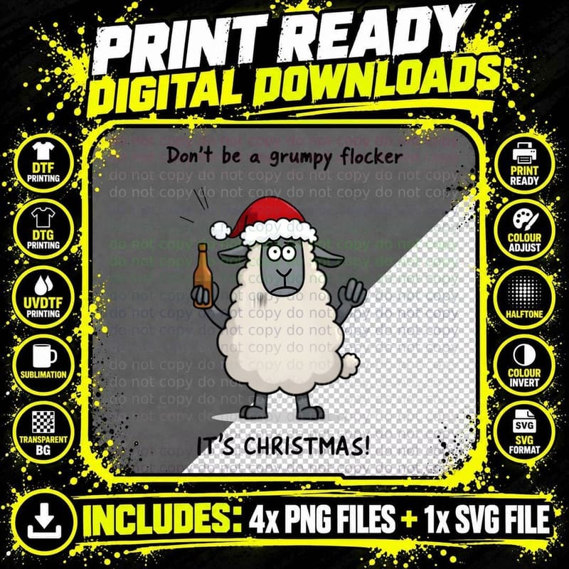 Grumpy Sheep Santa Hat Christmas T-Shirt Png SVG Digital Bundle
