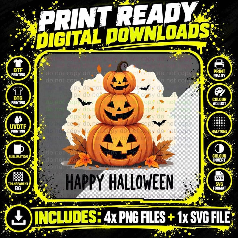 Halloween Pumpkin Shirt, Festive Jack-O'-Lanterns Gift Png SVG Digital Bundle