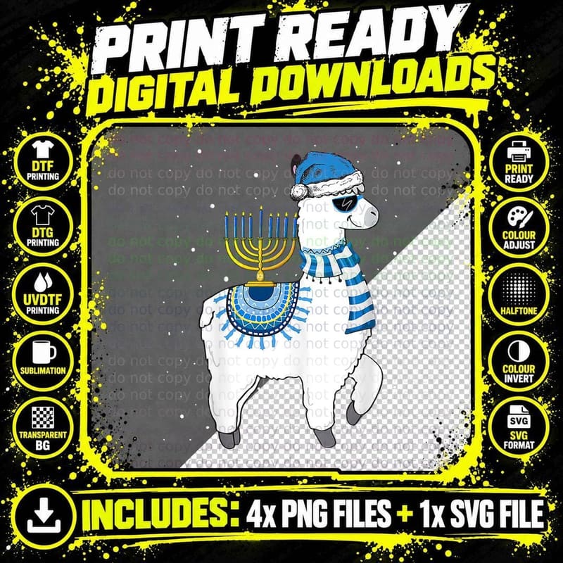Hanukkah Llama Cute Alpaca Chanukah Christmas for Women Png SVG Digital Bundle