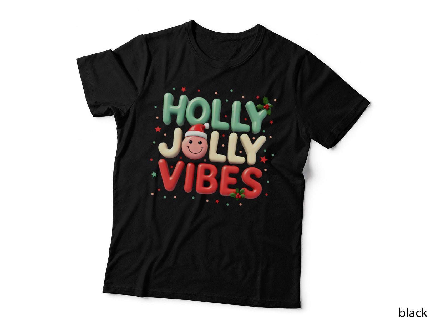 Holly Jolly Vibes Cute Smiley Santa Christmas Holiday T-Shirt
