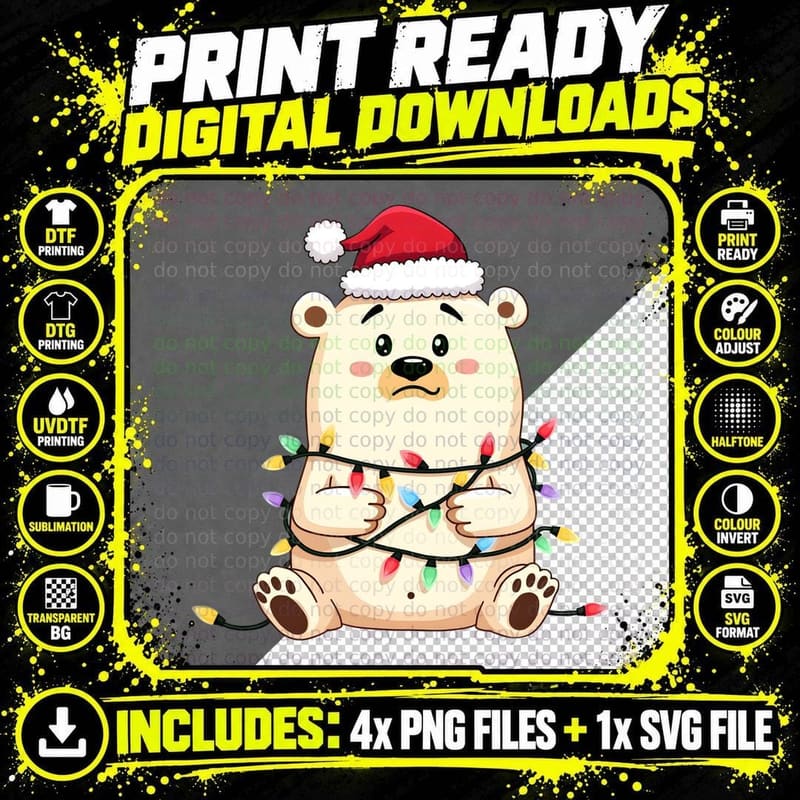 Humorous Cartoon Polar Bear Christmas T-Shirt Png SVG Digital Bundle