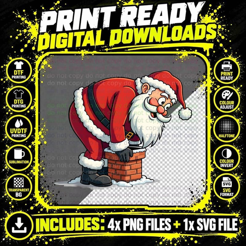 Humorous Santa with Legs in Chimney T-Shirt Png SVG Digital Bundle