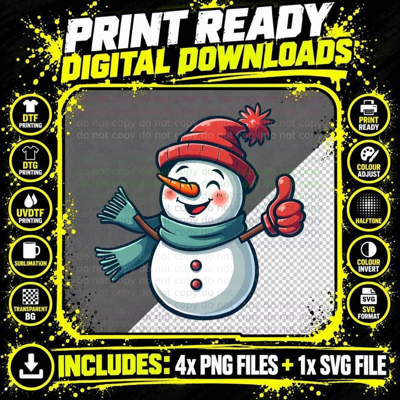 Humorous Snowman Giving a Thumbs-Up T-Shirt Png SVG Digital Bundle