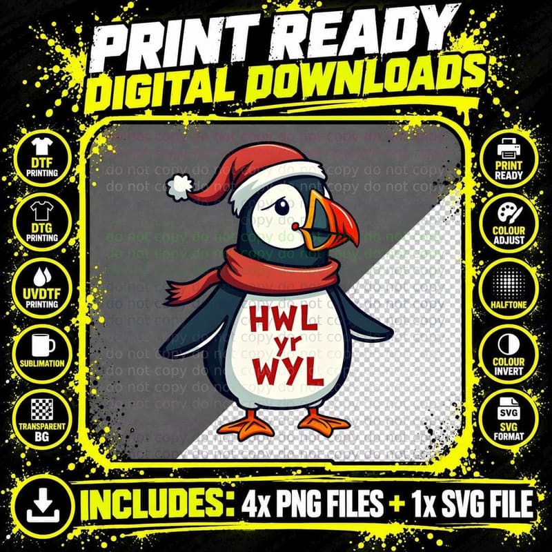 Hwyl Yr Wyl Festive Puffin T-Shirt Png SVG Digital Bundle