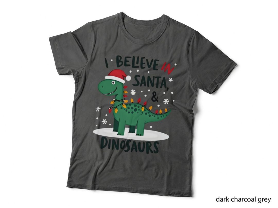 I Believe in Santa and Dinosaurs Funny Christmas Lights Cute Holiday T-Shirt