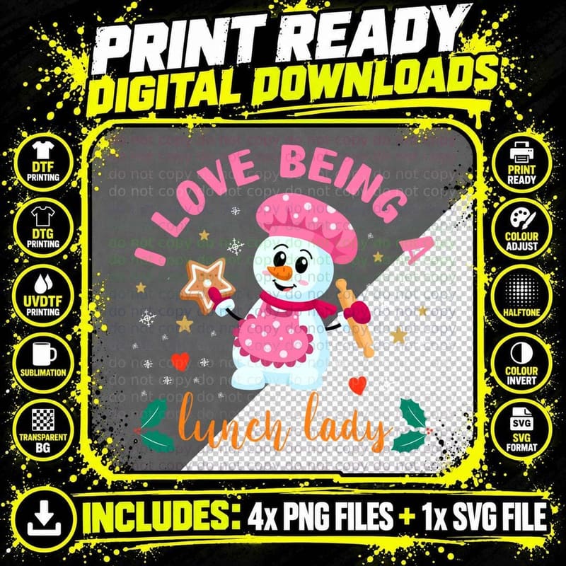 I Love Being a Lunch Lady Funny Snowman Christmas Xmas Png SVG Digital Bundle