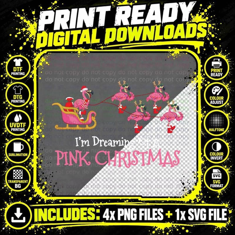 I'm Dreaming of a Pink Christmas - Pink Flamingo Santa Png SVG Digital Bundle
