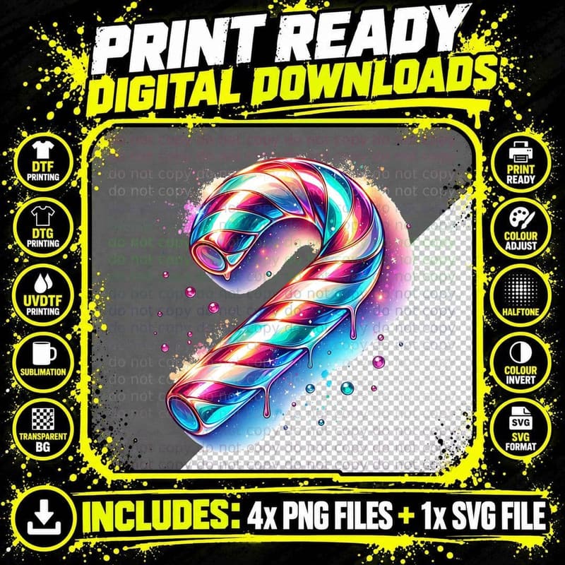 Iridescent Candy Cane Clipart, Soft Comfort Png SVG Digital Bundle