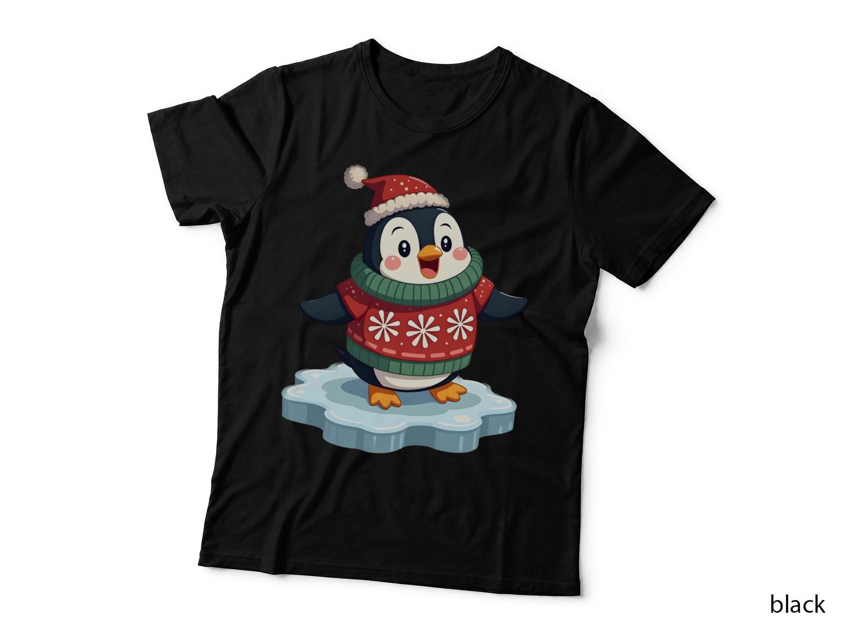 Joyful Cartoon Penguin in a Christmas Sweater T-Shirt