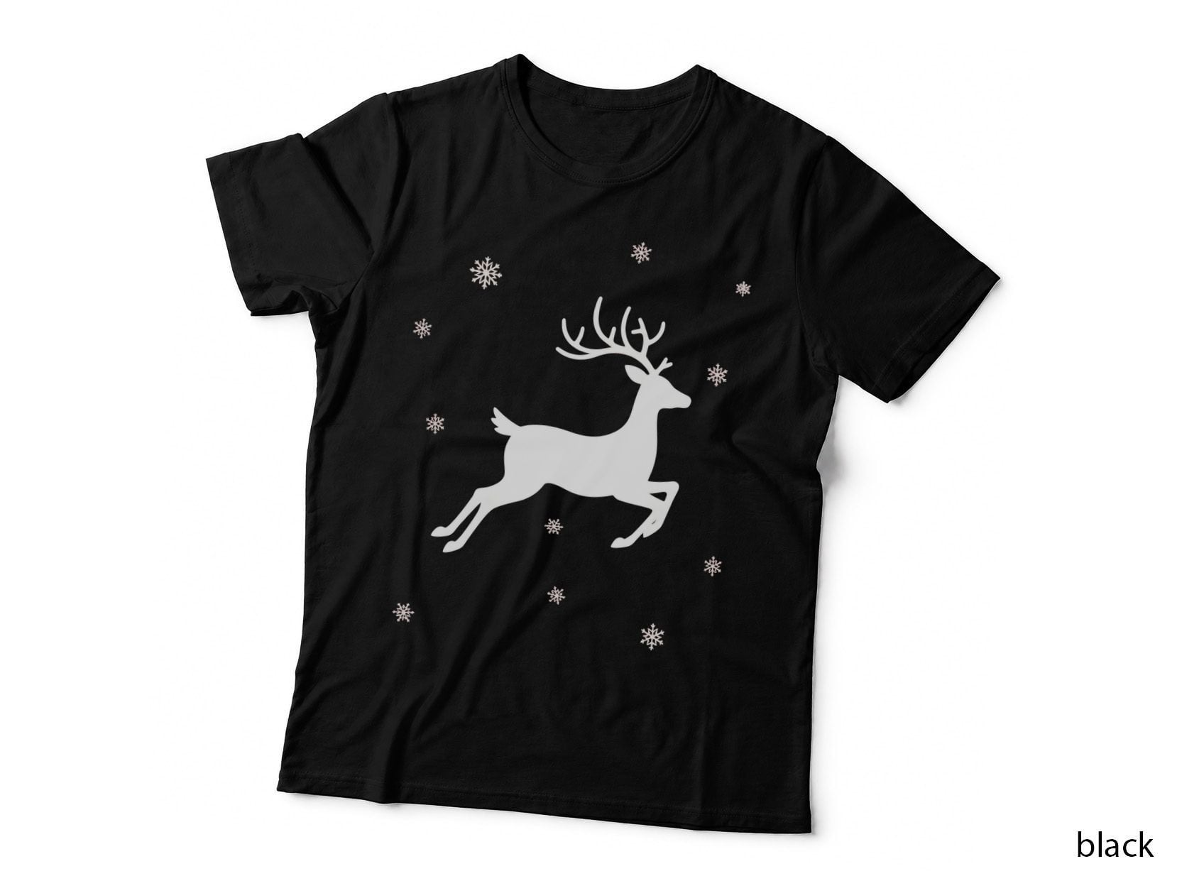 Jumping Reindeer with Snowflakes, Winter Christmas Red T-Shirt