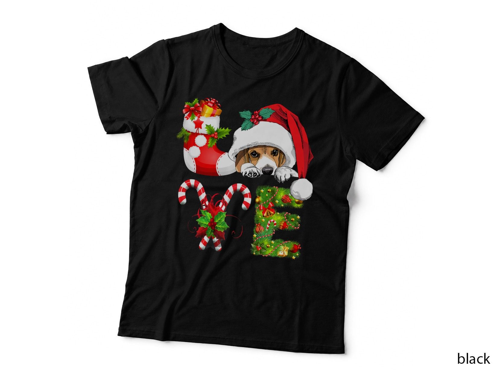 Love Beagle Dog Christmas Light Funny Dog Animal Lover T-Shirt