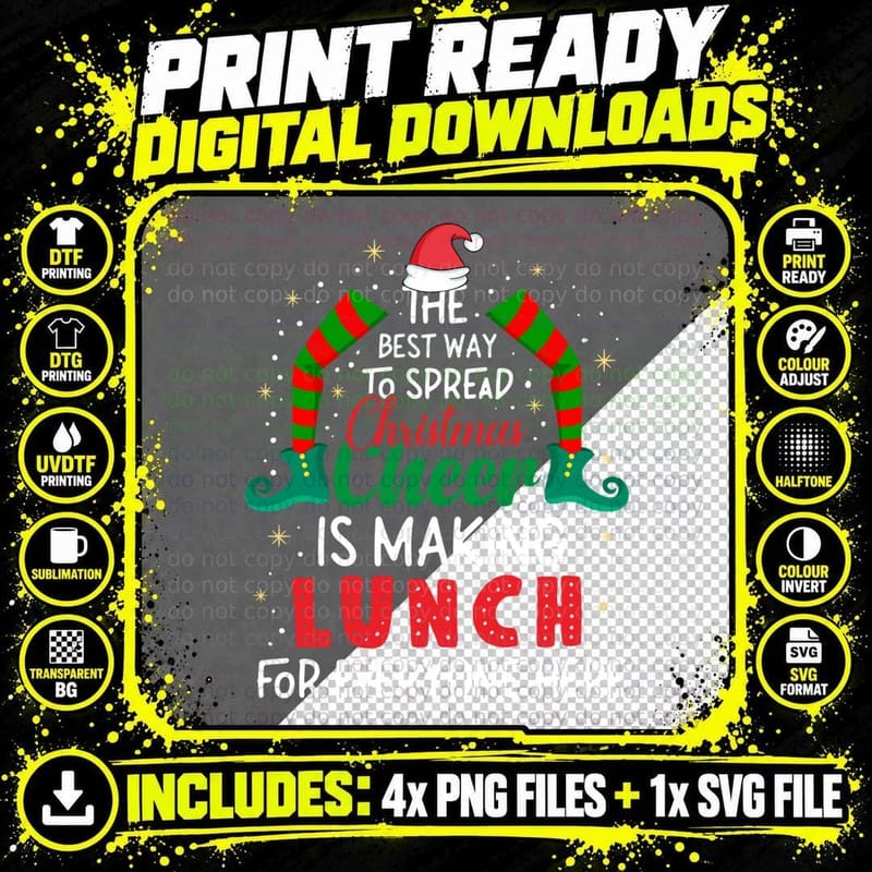 Lunch Lady Christmas Elf School Christmas Cheer Gift Png SVG Digital Bundle